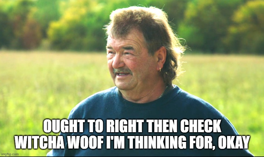 Gerald Cooper | OUGHT TO RIGHT THEN CHECK WITCHA WOOF I'M THINKING FOR, OKAY | image tagged in jeremy clarkson | made w/ Imgflip meme maker