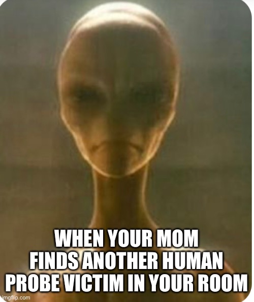Alien gray mom | WHEN YOUR MOM FINDS ANOTHER HUMAN PROBE VICTIM IN YOUR ROOM | image tagged in aliens | made w/ Imgflip meme maker
