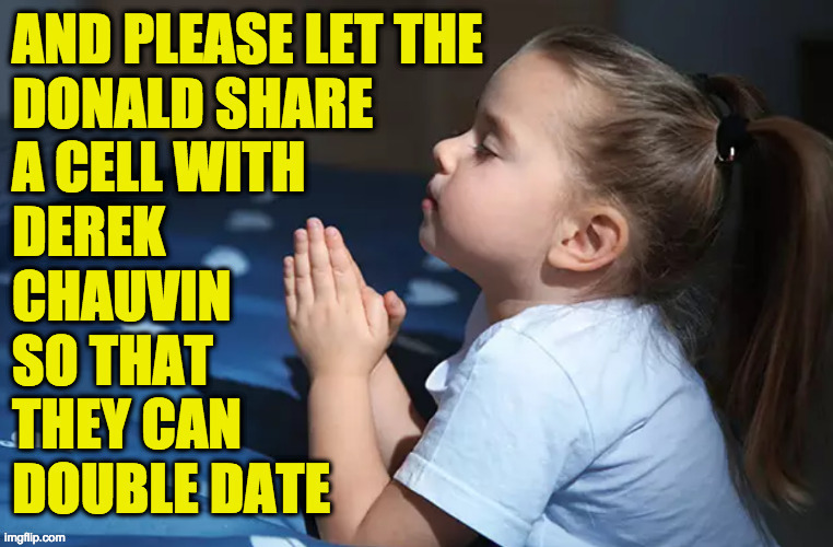 I hope their prison agrees to a reality show format.  Keeping up with the Hard-ass-ians? | image tagged in memes,child praying,trump,chauvin,keeping up with the hardassians | made w/ Imgflip meme maker