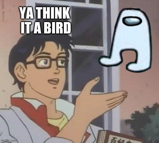 sus | YA THINK  IT A BIRD | image tagged in sus,among us,balls | made w/ Imgflip meme maker