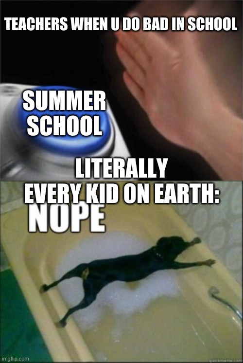 TEACHERS WHEN U DO BAD IN SCHOOL; SUMMER SCHOOL; LITERALLY EVERY KID ON EARTH: | image tagged in memes,blank nut button | made w/ Imgflip meme maker