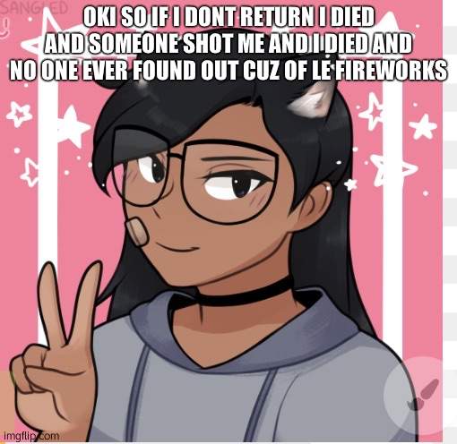 imma  die | OKI SO IF I DONT RETURN I DIED AND SOMEONE SHOT ME AND I DIED AND NO ONE EVER FOUND OUT CUZ OF LE FIREWORKS | image tagged in me | made w/ Imgflip meme maker