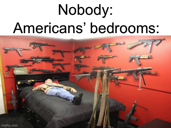 I am american but i mean the different type of americans | Nobody:; Americans’ bedrooms: | image tagged in american,s,armed | made w/ Imgflip meme maker