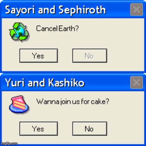 Do both | image tagged in sayori and sephiroth,yuri and kashiko murasaki | made w/ Imgflip meme maker