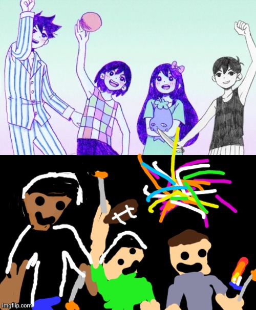 I drew the 4oJ gang but imitating whatever template this is | image tagged in omori gang,fourth of july,gang,but,idk,what | made w/ Imgflip meme maker