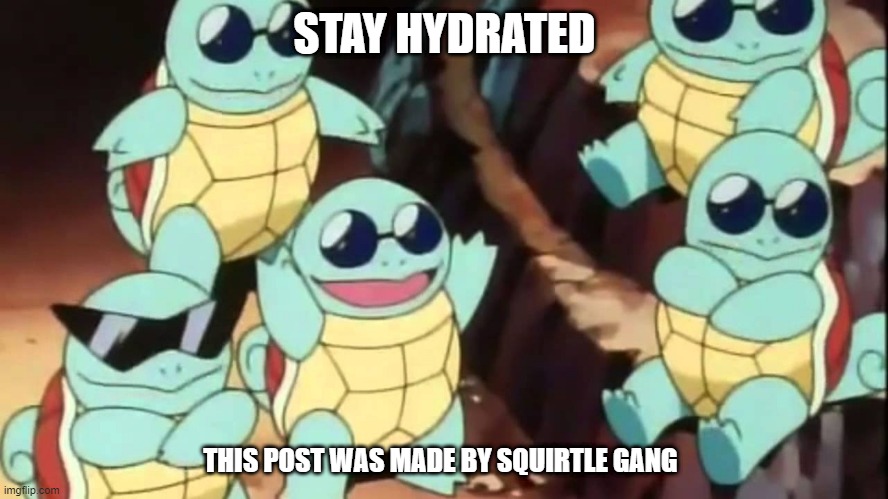 Squirtle looking dapper | STAY HYDRATED; THIS POST WAS MADE BY SQUIRTLE GANG | image tagged in pokemon,water | made w/ Imgflip meme maker