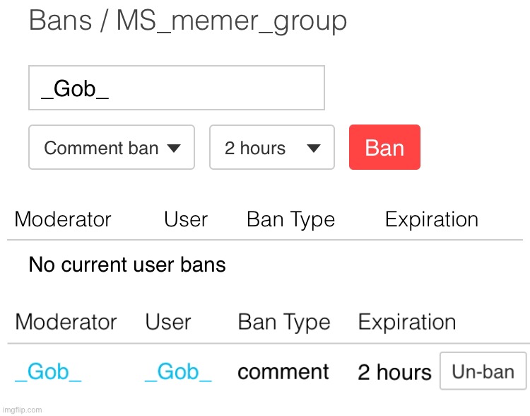 Banning myself for a test and its working (this is how its look like, you also can unban too) | made w/ Imgflip meme maker