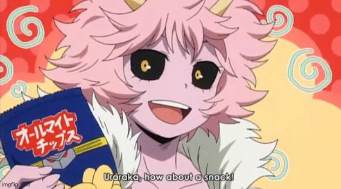 My Hero Academia Mina Ashido snacks | image tagged in my hero academia mina ashido snacks | made w/ Imgflip meme maker