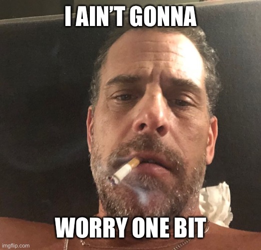 Hunter Biden | I AIN’T GONNA WORRY ONE BIT | image tagged in hunter biden | made w/ Imgflip meme maker