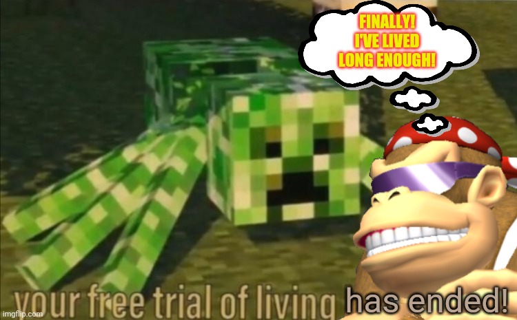 When you get death threats online... | has ended! FINALLY! I'VE LIVED LONG ENOUGH! | image tagged in death threats,minecraft,time to die,surlykong,death comes unexpectedly,your free trial of living has ended | made w/ Imgflip meme maker