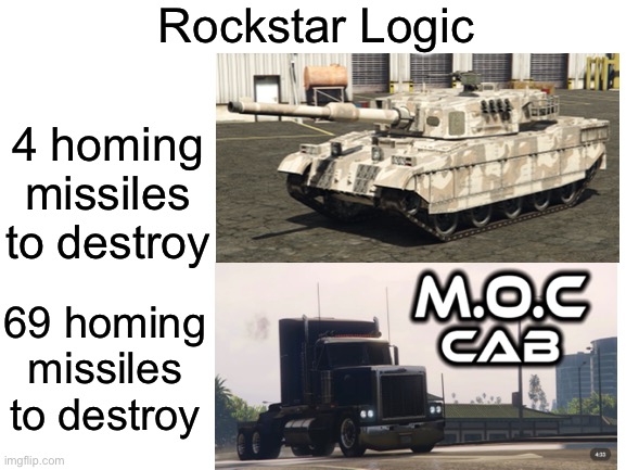 Blank White Template | Rockstar Logic; 4 homing missiles to destroy; 69 homing missiles to destroy | image tagged in blank white template | made w/ Imgflip meme maker