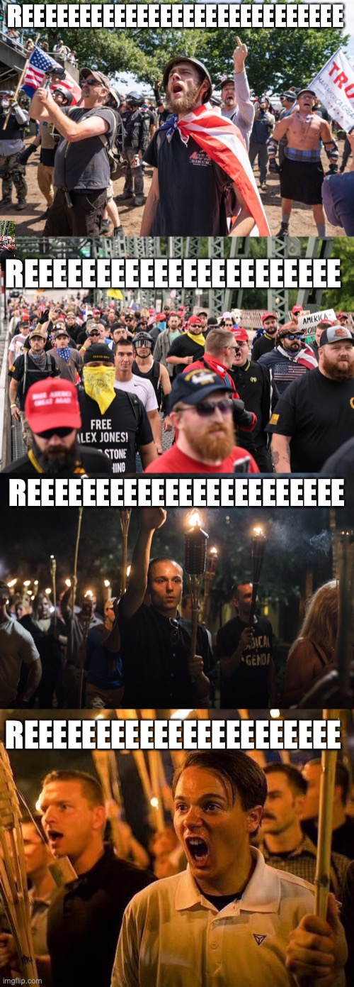 REEEEEEEEEEEEEEEEEEEEEEEEEEEE; REEEEEEEEEEEEEEEEEEEEEE; REEEEEEEEEEEEEEEEEEEEEEE; REEEEEEEEEEEEEEEEEEEEEE | image tagged in proud boys,proud boys march,nazis charlottesville trump,triggered neo nazi | made w/ Imgflip meme maker