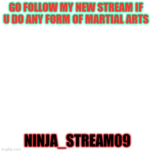 I made a new stream for martial arts ppl btw | GO FOLLOW MY NEW STREAM IF U DO ANY FORM OF MARTIAL ARTS; NINJA_STREAM09 | image tagged in memes,blank transparent square | made w/ Imgflip meme maker