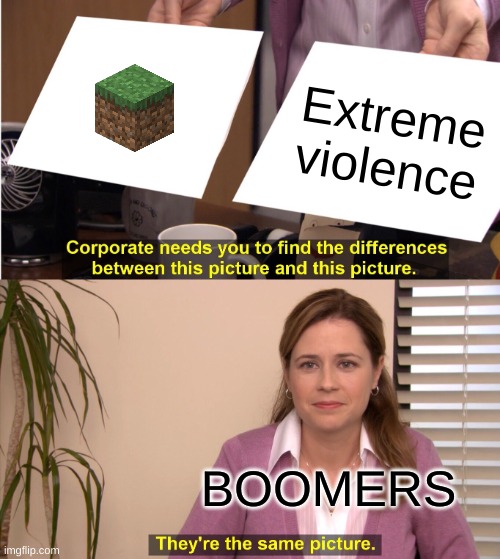 minecraft | Extreme violence; BOOMERS | image tagged in memes,they're the same picture | made w/ Imgflip meme maker