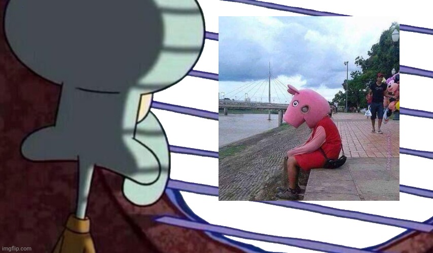 Squidward is looking at Peppa Pig | image tagged in squidward looking at something random,memes,peppa pig,dank memes,funny,barney will eat all of your delectable biscuits | made w/ Imgflip meme maker