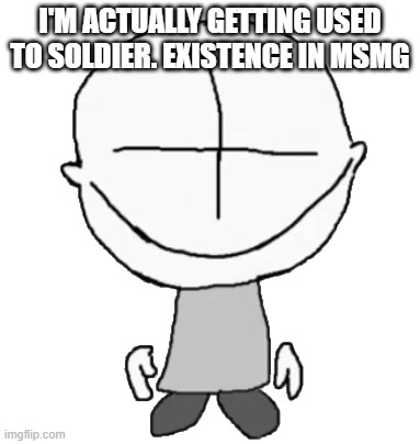 Happiness Combat Grunt | I'M ACTUALLY GETTING USED TO SOLDIER. EXISTENCE IN MSMG | image tagged in happiness combat grunt | made w/ Imgflip meme maker