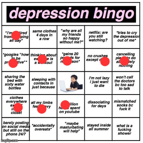 BINGOOOO | image tagged in depression bingo | made w/ Imgflip meme maker