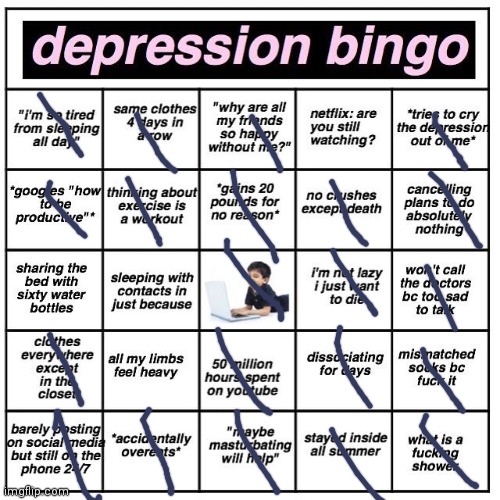 4 bingos pain | image tagged in depression bingo | made w/ Imgflip meme maker