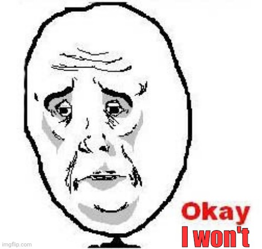 Okay Guy Rage Face | I won't | image tagged in memes,okay guy rage face | made w/ Imgflip meme maker