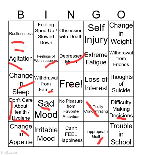 bingo | image tagged in depression bingo 1 | made w/ Imgflip meme maker