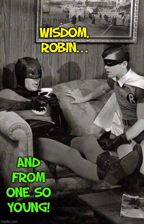 WISDOM,
ROBIN... AND
FROM
ONE SO
YOUNG! | made w/ Imgflip meme maker