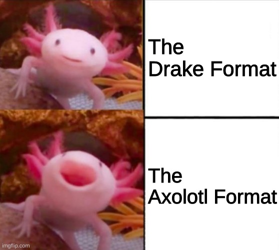 Best Format? | The Drake Format; The Axolotl Format | image tagged in axolotl drake | made w/ Imgflip meme maker