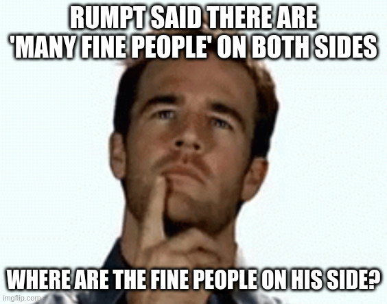 interesting | RUMPT SAID THERE ARE 'MANY FINE PEOPLE' ON BOTH SIDES; WHERE ARE THE FINE PEOPLE ON HIS SIDE? | image tagged in interesting | made w/ Imgflip meme maker