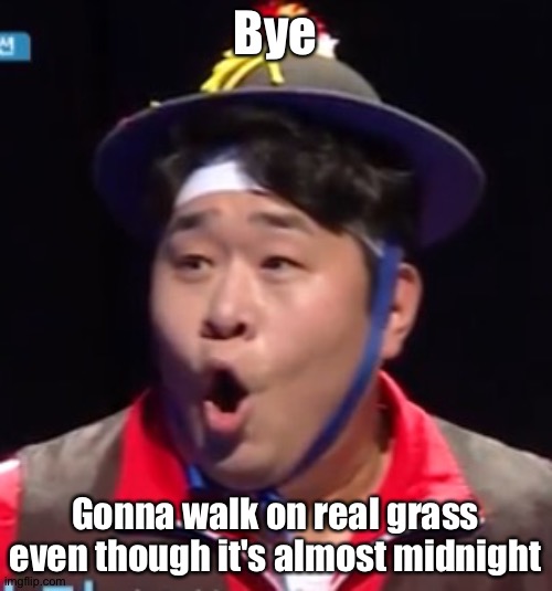 Call me Shiyu now | Bye; Gonna walk on real grass even though it's almost midnight | image tagged in pogging seyoon higher quality | made w/ Imgflip meme maker