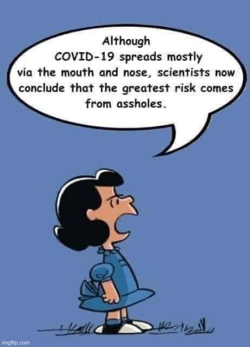 COVID Update | Although COVID-19 spreads mostly via the mouth and nose, scientists now conclude that the greatest risk comes from assholes. | image tagged in covid,dr fauci,sick_covid stream,dark humor,rick75230,peanuts | made w/ Imgflip meme maker