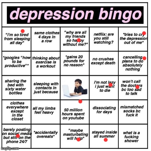 Done. I don't do shit | image tagged in depression bingo | made w/ Imgflip meme maker