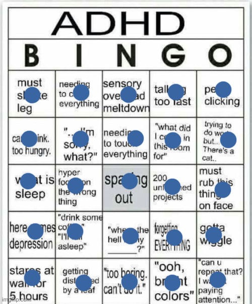 adhd bingo | image tagged in adhd bingo | made w/ Imgflip meme maker