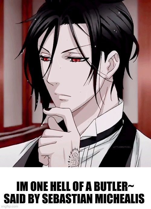 IM ONE HELL OF A BUTLER~ SAID BY SEBASTIAN MICHEALIS | image tagged in anime,black butler,sebastian | made w/ Imgflip meme maker