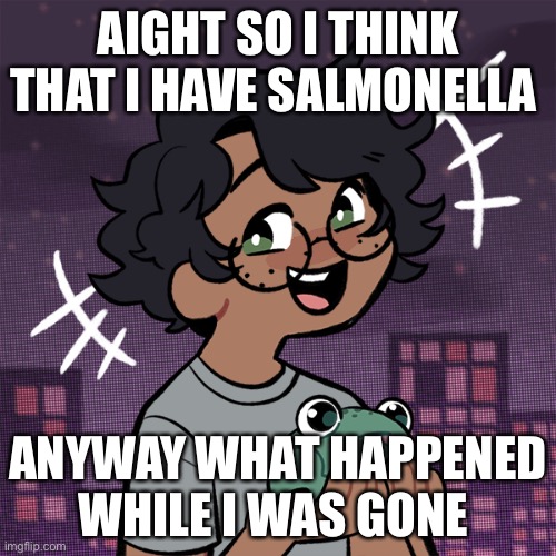 æ | AIGHT SO I THINK THAT I HAVE SALMONELLA; ANYWAY WHAT HAPPENED WHILE I WAS GONE | image tagged in ram3n picrew | made w/ Imgflip meme maker