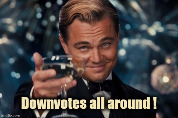 Leonardo Dicaprio Cheers Meme | Downvotes all around ! | image tagged in memes,leonardo dicaprio cheers | made w/ Imgflip meme maker