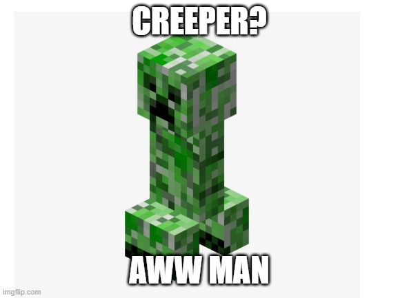 Lets see how many aww mans can I get in the chat | CREEPER? AWW MAN | image tagged in blank white template | made w/ Imgflip meme maker