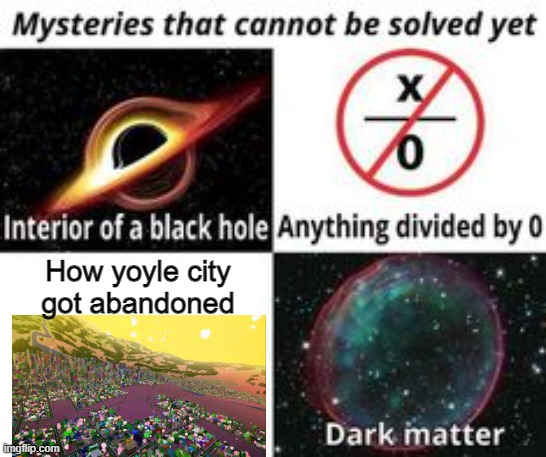 BFB fans only | How yoyle city got abandoned | image tagged in mysteries that cannot be solved yet,bfb | made w/ Imgflip meme maker