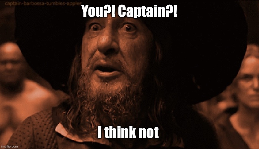 pirates of the caribbean barbossa | You?! Captain?! I think not | image tagged in pirates of the caribbean barbossa | made w/ Imgflip meme maker