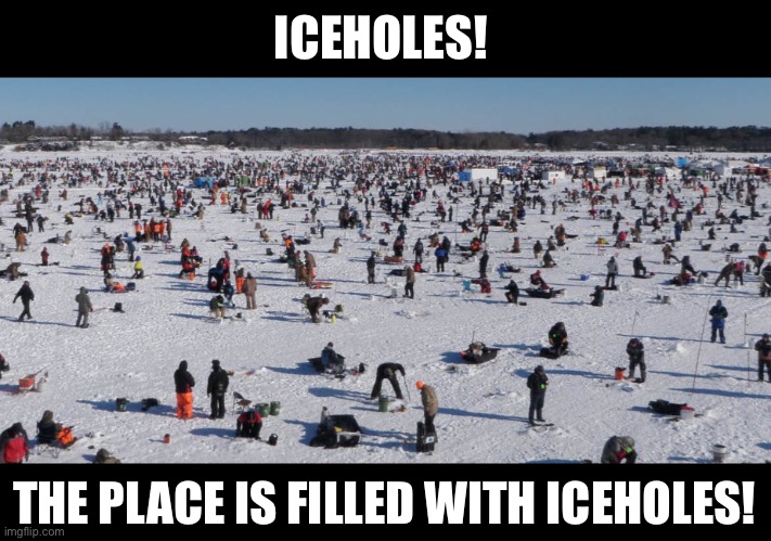 Iceholes | ICEHOLES! THE PLACE IS FILLED WITH ICEHOLES! | image tagged in bad pun | made w/ Imgflip meme maker