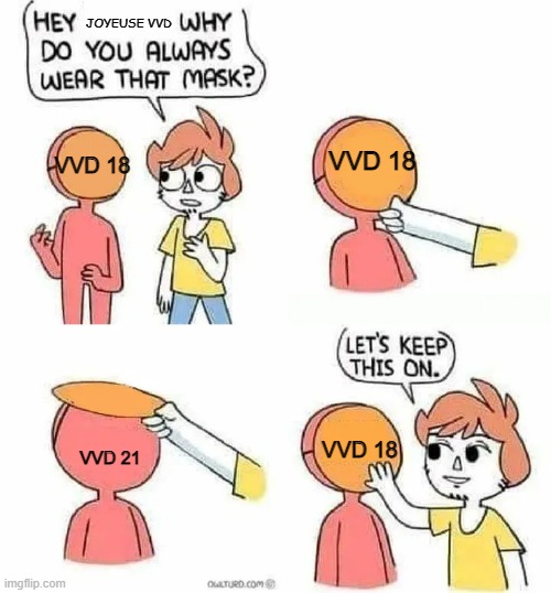 Joyeuse VVD, please get recharted | JOYEUSE VVD; VVD 18; VVD 18; VVD 18; VVD 21 | image tagged in why do you always wear that mask | made w/ Imgflip meme maker