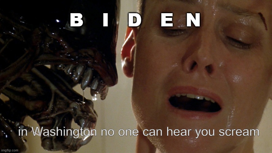 ripley-aliens | B   I   D   E  N; in Washington no one can hear you scream | image tagged in ripley-aliens | made w/ Imgflip meme maker