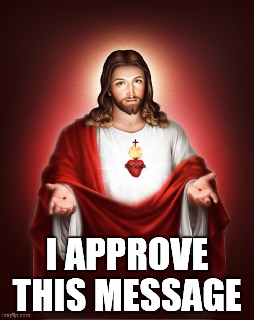 Jesus Approves | I APPROVE THIS MESSAGE | image tagged in jesus says | made w/ Imgflip meme maker