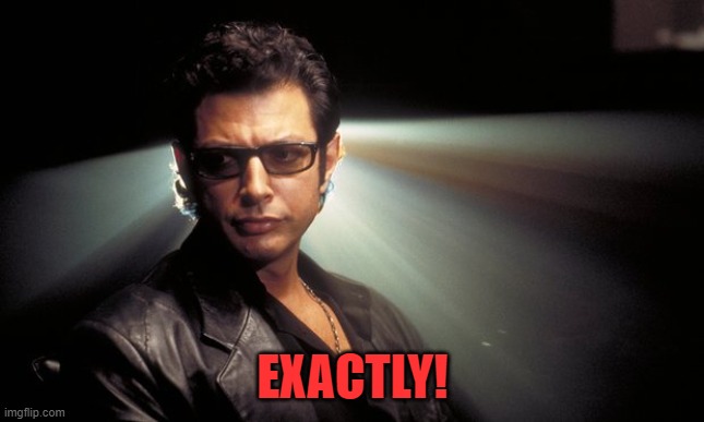 Dr Ian Malcolm | EXACTLY! | image tagged in dr ian malcolm | made w/ Imgflip meme maker