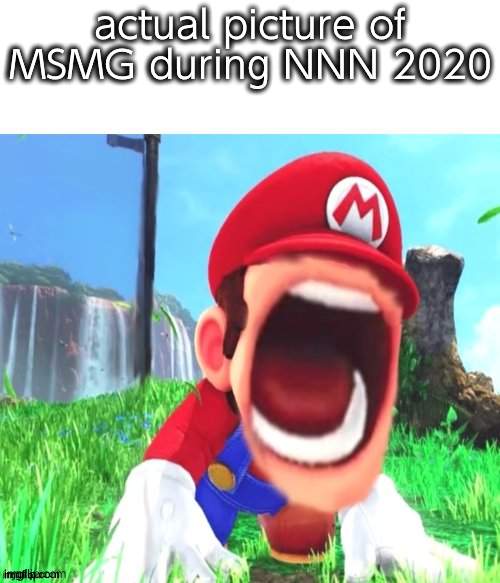 mario screaming | actual picture of MSMG during NNN 2020 | image tagged in mario screaming | made w/ Imgflip meme maker
