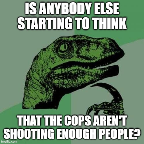 Just wondering. | IS ANYBODY ELSE STARTING TO THINK; THAT THE COPS AREN'T SHOOTING ENOUGH PEOPLE? | image tagged in philosoraptor,funny memes,politics,antifa,blm,stupid liberals | made w/ Imgflip meme maker
