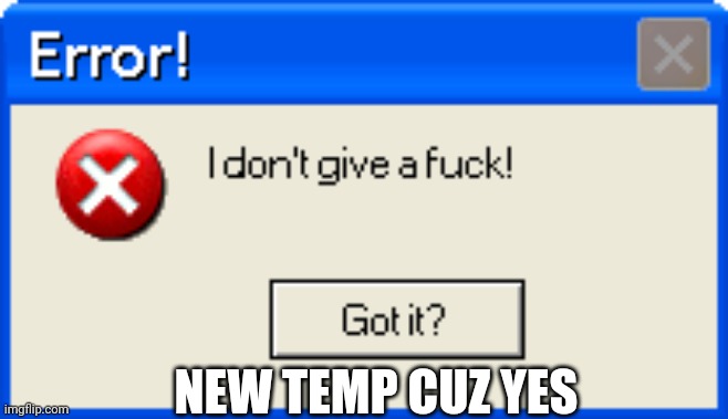 Error | NEW TEMP CUZ YES | image tagged in error | made w/ Imgflip meme maker