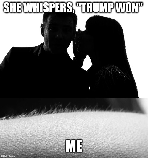 Trump won | SHE WHISPERS, "TRUMP WON"; ME | image tagged in trump won | made w/ Imgflip meme maker