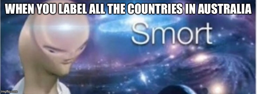 Meme man smort | WHEN YOU LABEL ALL THE COUNTRIES IN AUSTRALIA | image tagged in meme man smort | made w/ Imgflip meme maker