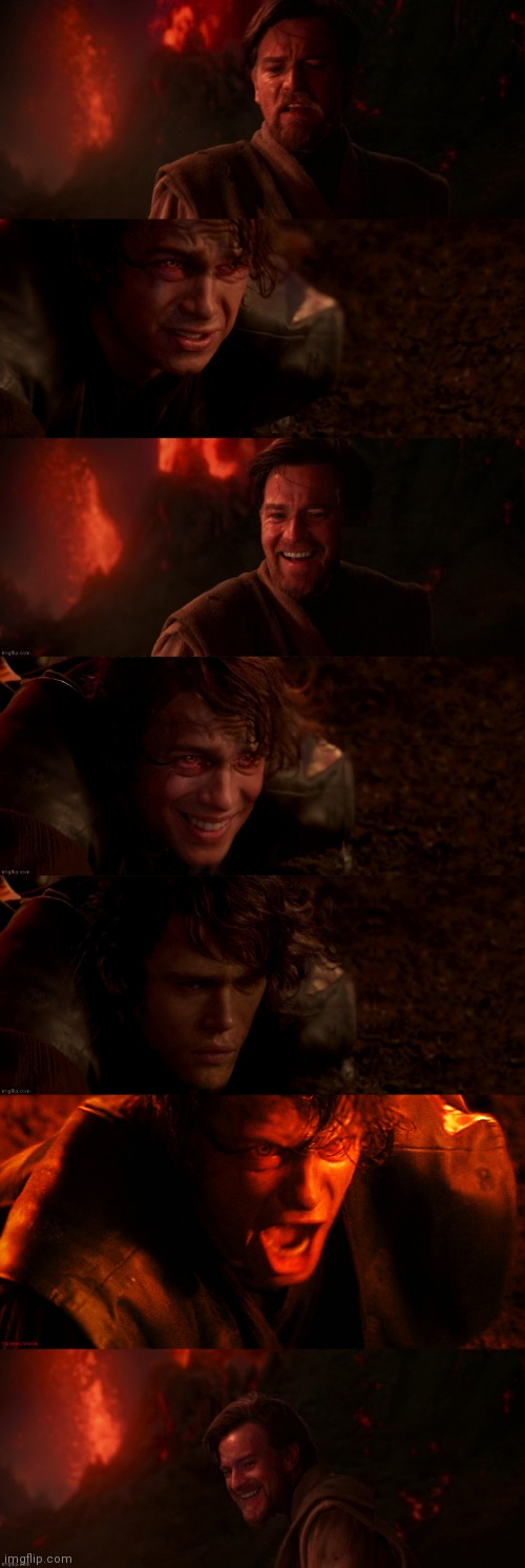 Anakin and Obi Wan Kenobi on Mustafar joking Blank Meme Template