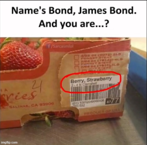 berry, STRAWberry | image tagged in james bond | made w/ Imgflip meme maker