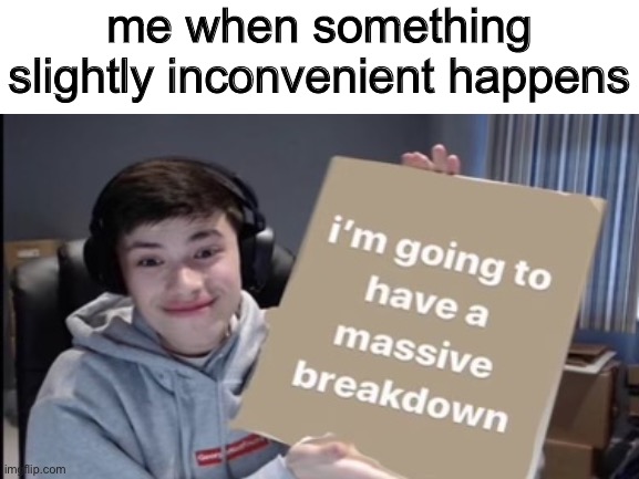 me when something slightly inconvenient happens | image tagged in its a random,picture,that my friend,sent me,but tbh,its relatable | made w/ Imgflip meme maker
